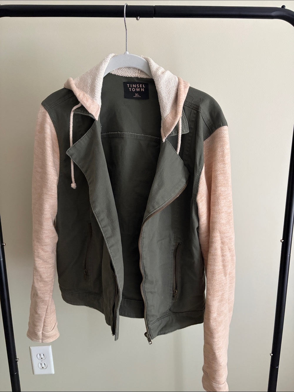 Tinseltown Olive Body with Blush Knit Sleeves Hooded Jacket